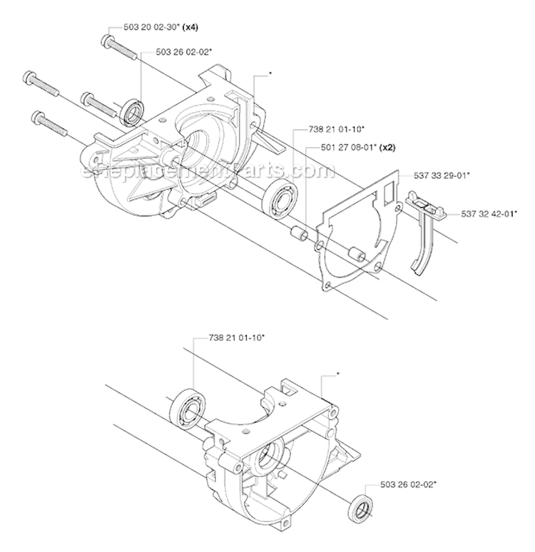 Crankcase Diagram and Parts List for 333R 2006-10 Husqvarna Brush Cutter