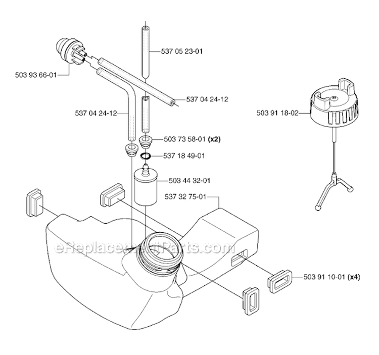 Fuel Tank Diagram and Parts List for 333R 2007-01 Husqvarna Brush Cutter