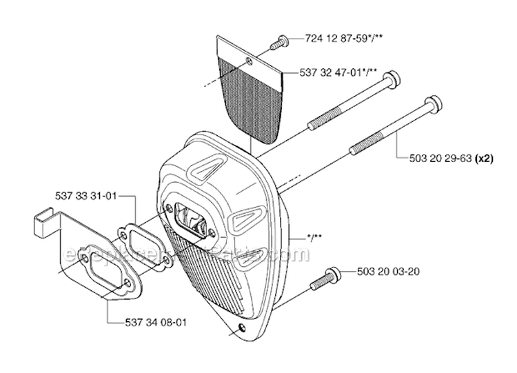Muffler Diagram and Parts List for 333R 2007-01 Husqvarna Brush Cutter