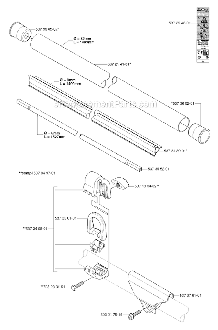 Shaft Diagram and Parts List for 333R 2007-01 Husqvarna Brush Cutter
