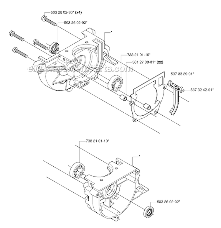 Crankcase Diagram and Parts List for 333R 2007-01 Husqvarna Brush Cutter