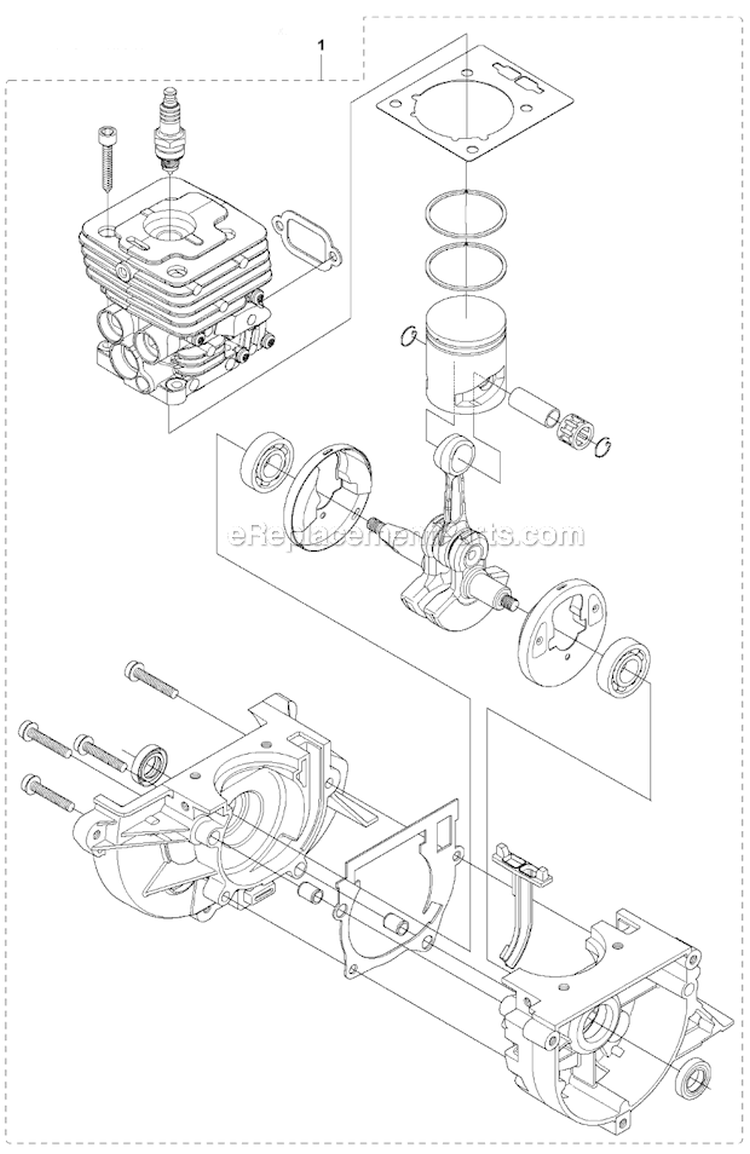 Short Block Diagram and Parts List for 333R 2008-10 Husqvarna Brush Cutter