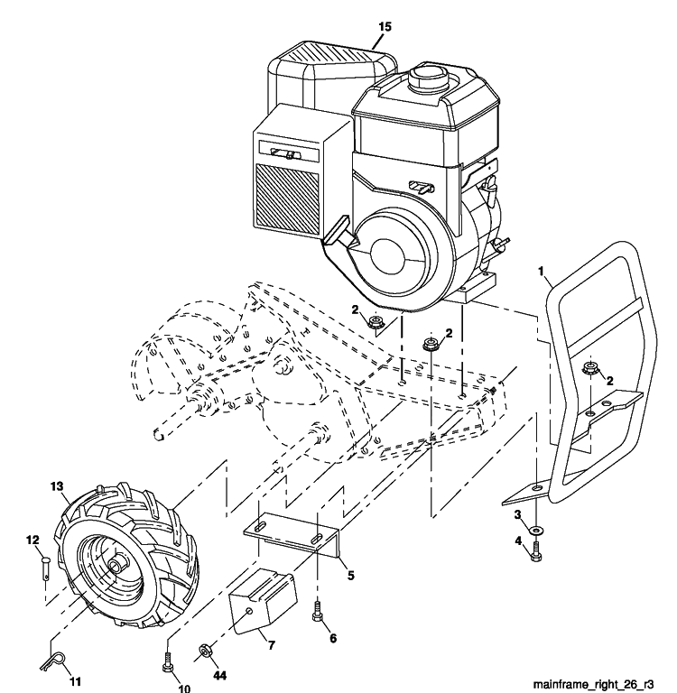 Mainframe, Right Side Diagram and Parts List for DRT900E 2013-03 Husqvarna Cultivator