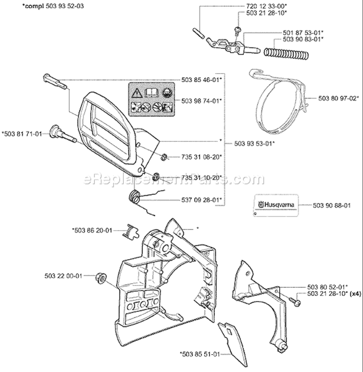 Page D Diagram and Parts List for 334T 334 T 2003-05 Husqvarna Chainsaw