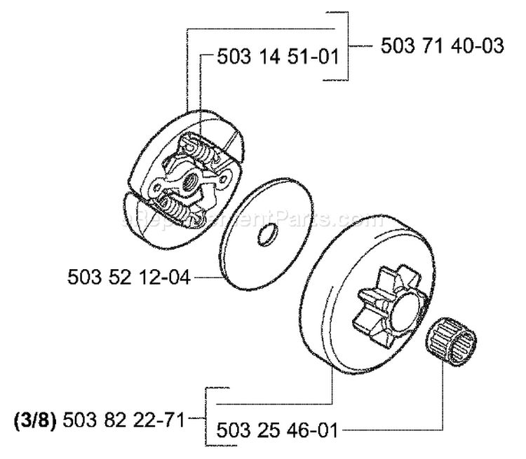 Page E Diagram and Parts List for 334T 334 T 2003-05 Husqvarna Chainsaw