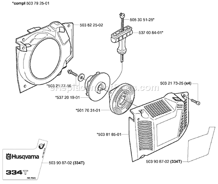 Page L Diagram and Parts List for 334T 334 T 2003-11 Husqvarna Chainsaw