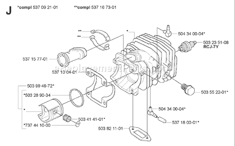Page J Diagram and Parts List for 334T 334 T 2005-03 Husqvarna Chainsaw