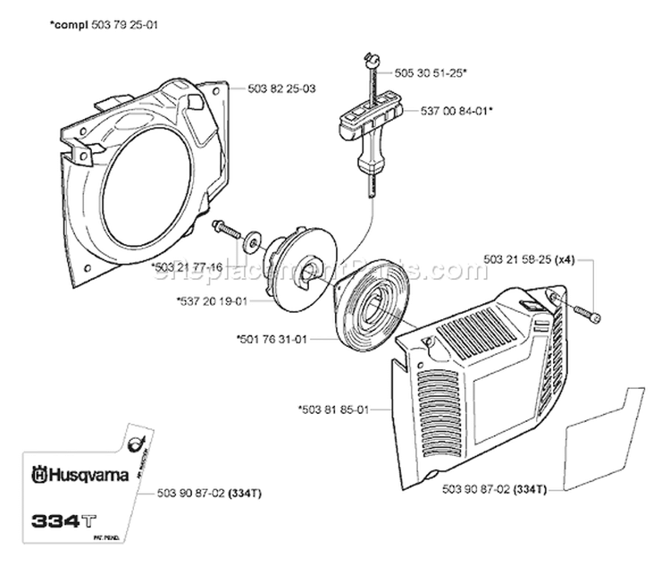 Page L Diagram and Parts List for 334T 334 T 2005-03 Husqvarna Chainsaw