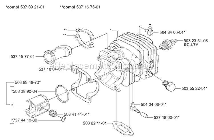Page J Diagram and Parts List for 334T 334 T 2006-01 Husqvarna Chainsaw