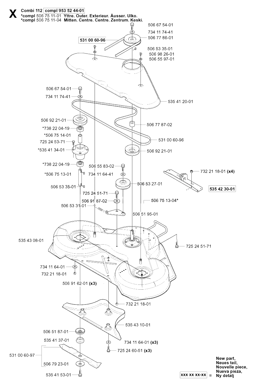 44-Inch/112cm Cutting Deck Diagram and Parts List for R15-V2 (953533701)(2004-02) Husqvarna Lawn Tractor