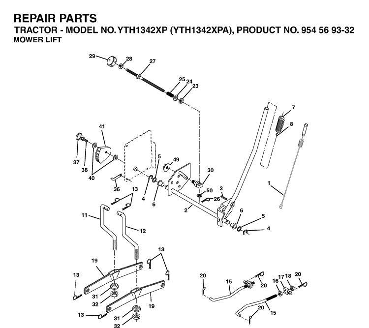 Mower Lift / Deck Lift Diagram and Parts List for YTH1342XP-YTH1342XPA 2003-03 Husqvarna Lawn Tractor