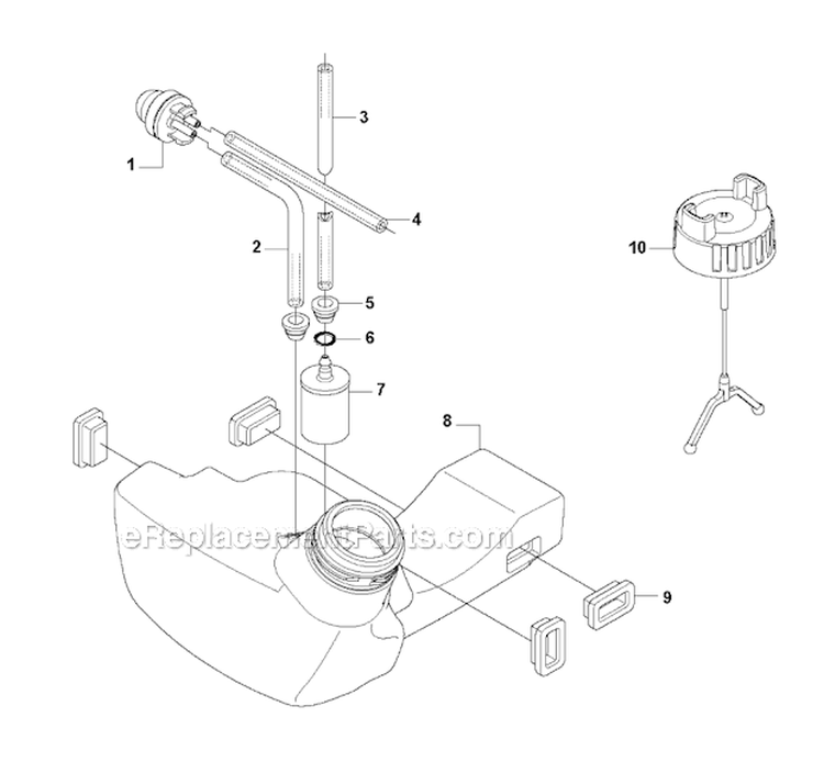 Fuel Tank Diagram and Parts List for 335FR 2008-10 Husqvarna Brush Cutter