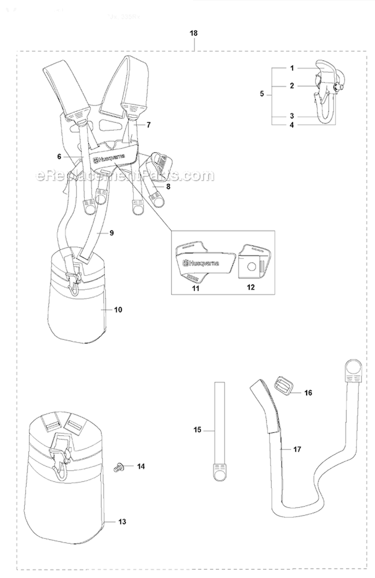 Harness Diagram and Parts List for 335FR 2008-10 Husqvarna Brush Cutter