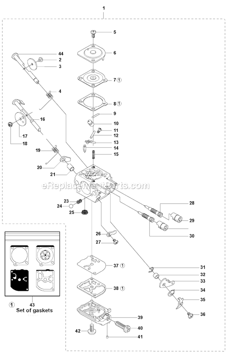 Carburetor Diagram and Parts List for 335FR 2008-10 Husqvarna Brush Cutter