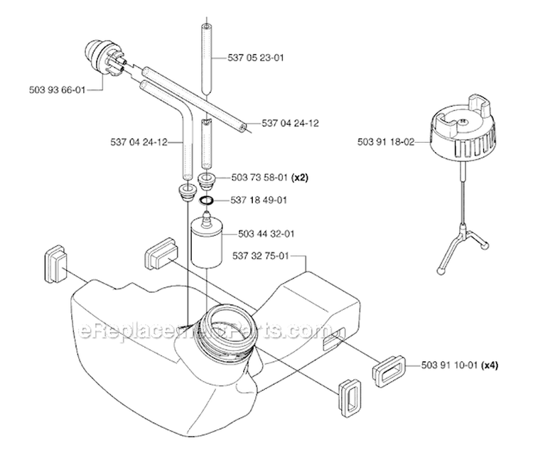 Fuel Tank Diagram and Parts List for 335RJX 2006-10 Husqvarna Brush Cutter