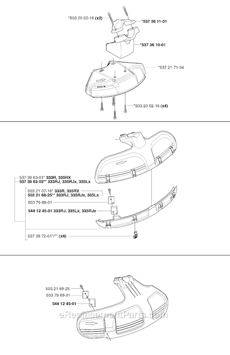 Guards Diagram and Parts List for 335RJX 2006-10 Husqvarna Brush Cutter