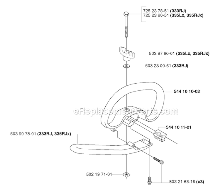 Handle Diagram and Parts List for 335RJX 2006-10 Husqvarna Brush Cutter