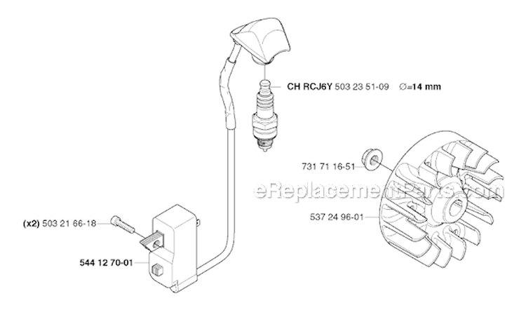 Ignition System Diagram and Parts List for 335RJX 2006-10 Husqvarna Brush Cutter