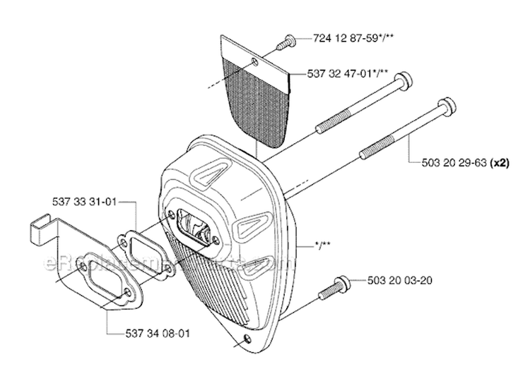 Muffler Diagram and Parts List for 335RJX 2006-10 Husqvarna Brush Cutter
