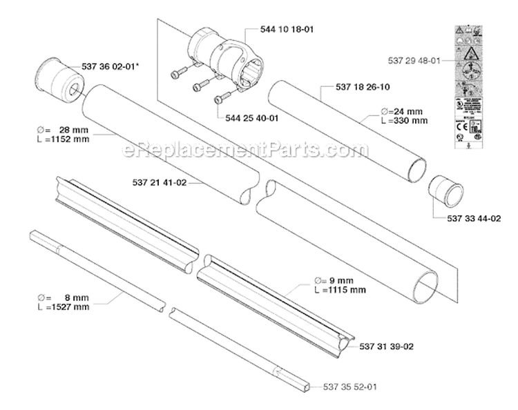 Shaft Diagram and Parts List for 335RJX 2006-10 Husqvarna Brush Cutter
