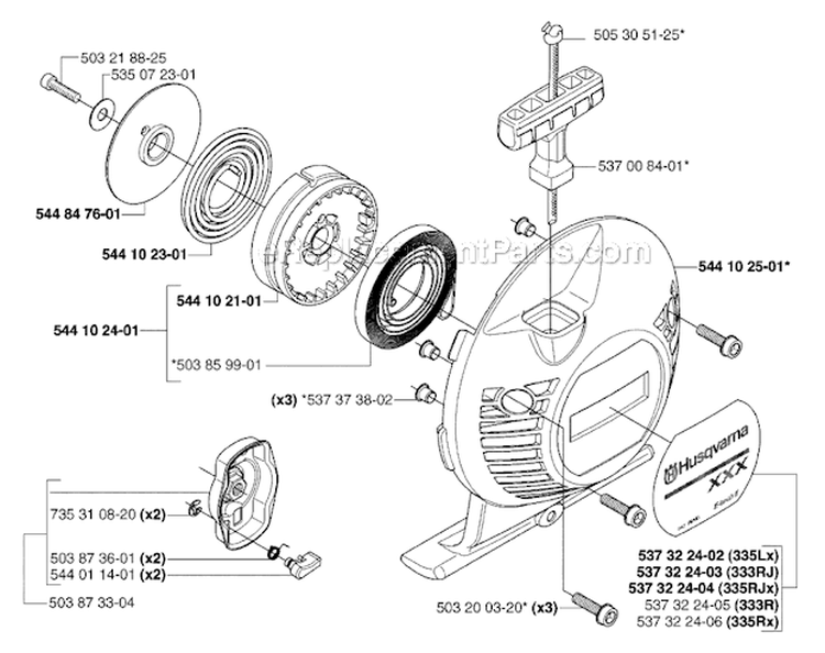 Starter Diagram and Parts List for 335RJX 2006-10 Husqvarna Brush Cutter