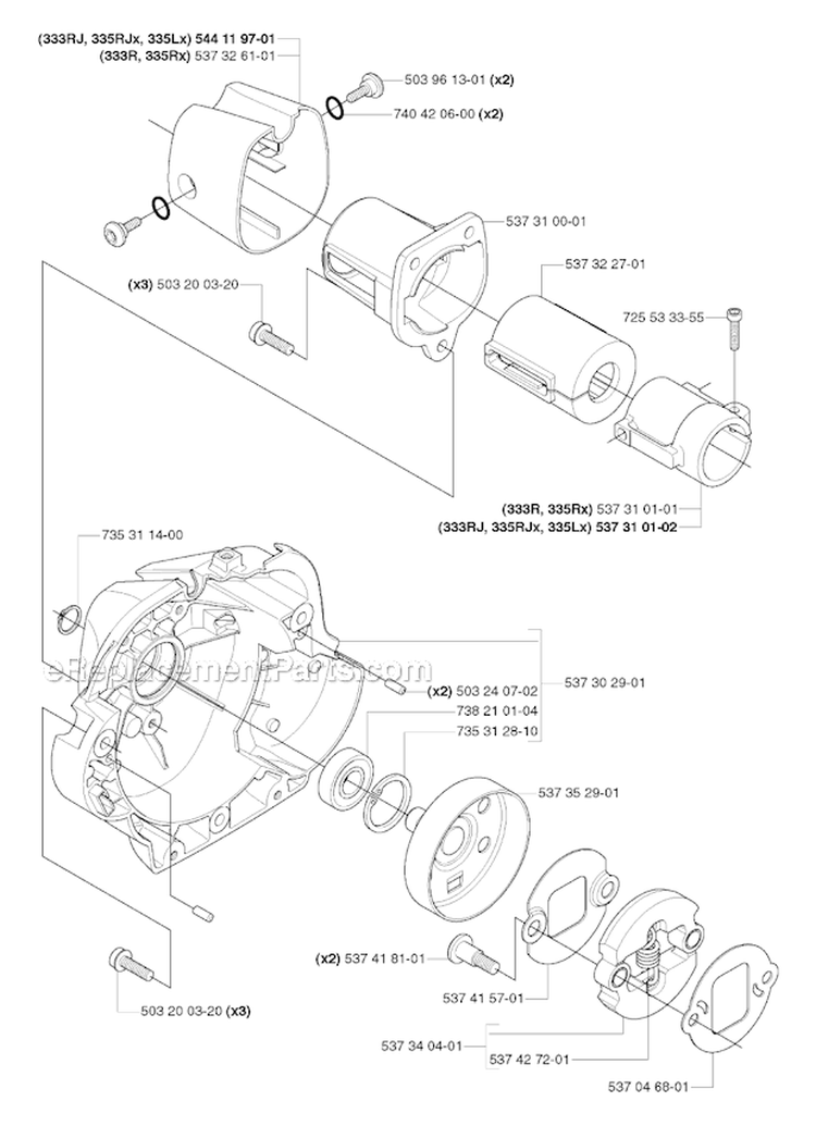 Clutch Diagram and Parts List for 335RJX 2006-10 Husqvarna Brush Cutter