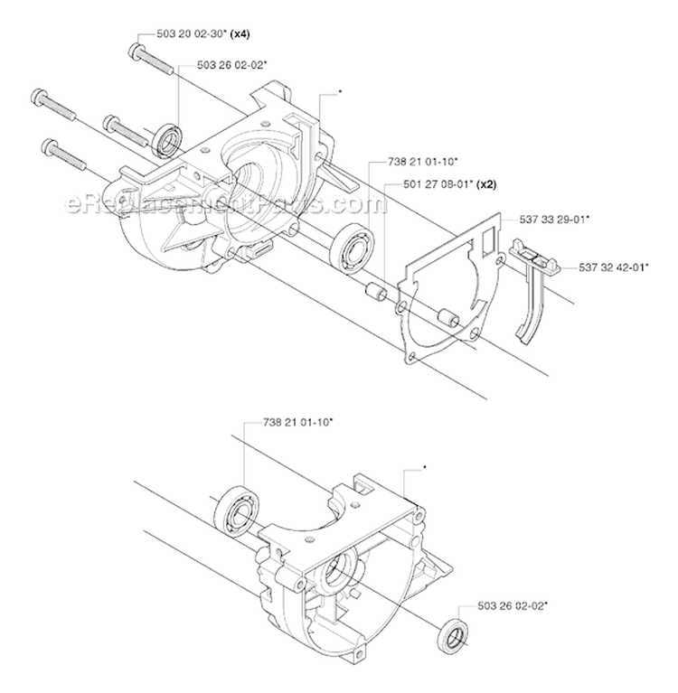 Crankcase Diagram and Parts List for 335RJX 2006-10 Husqvarna Brush Cutter