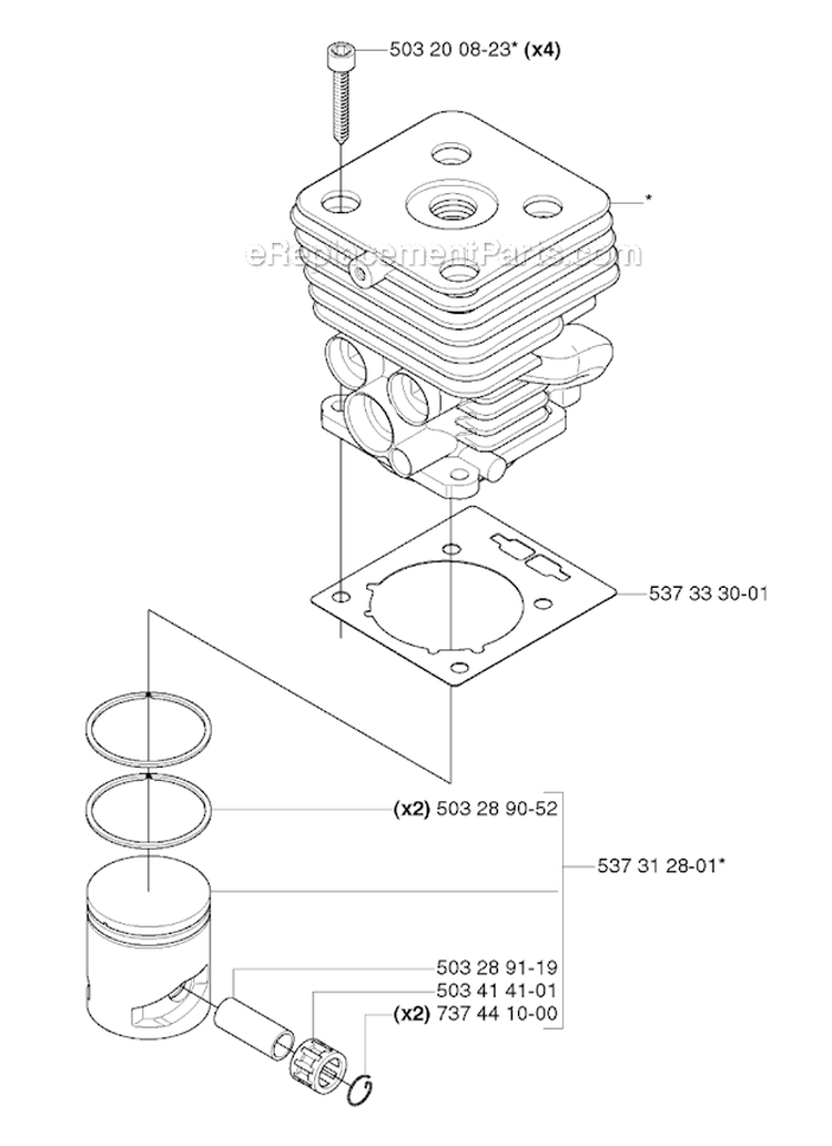Cylinder Piston Diagram and Parts List for 335RJX 2006-10 Husqvarna Brush Cutter