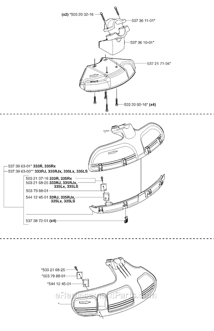 Guards Diagram and Parts List for 335RJX 2007-01 Husqvarna Brush Cutter