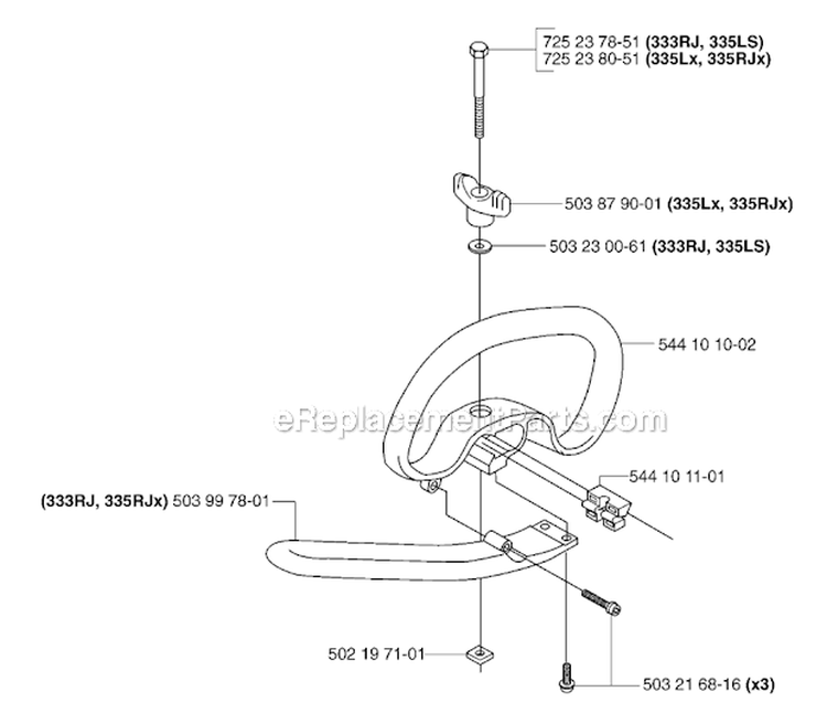 Handle Diagram and Parts List for 335RJX 2007-01 Husqvarna Brush Cutter