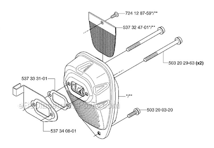 Muffler Diagram and Parts List for 335RJX 2007-01 Husqvarna Brush Cutter