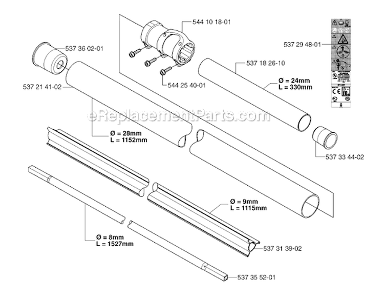 Shaft Diagram and Parts List for 335RJX 2007-01 Husqvarna Brush Cutter