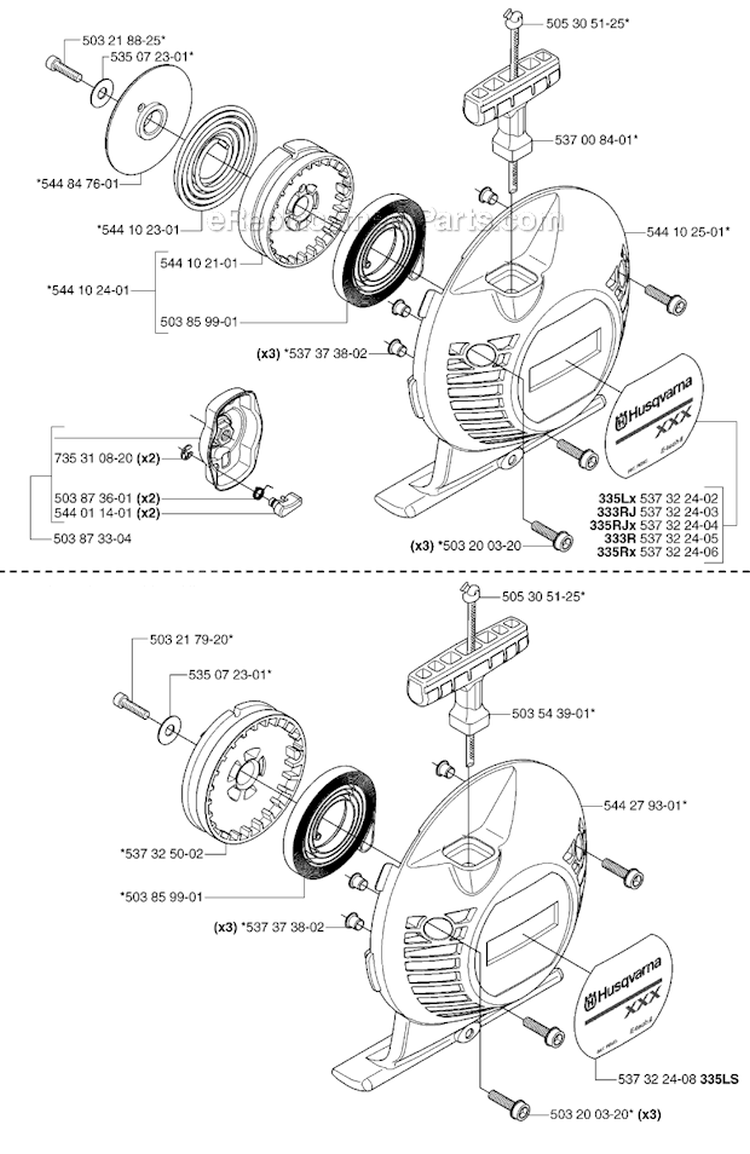 Starter Diagram and Parts List for 335RJX 2007-01 Husqvarna Brush Cutter