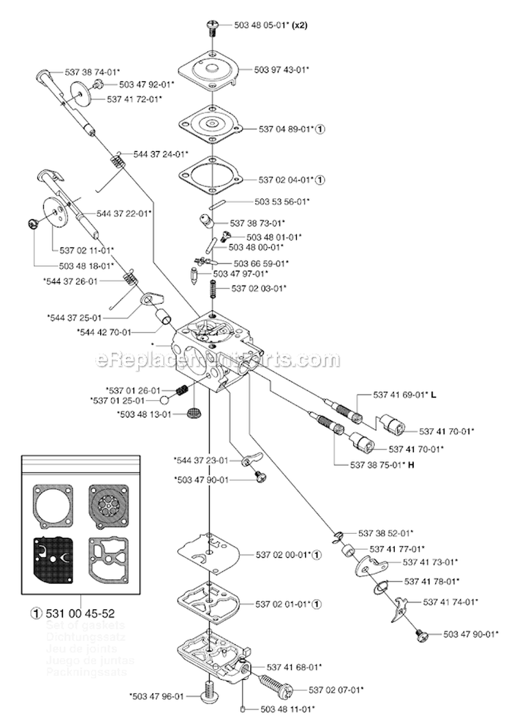 Carburetor Details Diagram and Parts List for 335RJX 2007-01 Husqvarna Brush Cutter