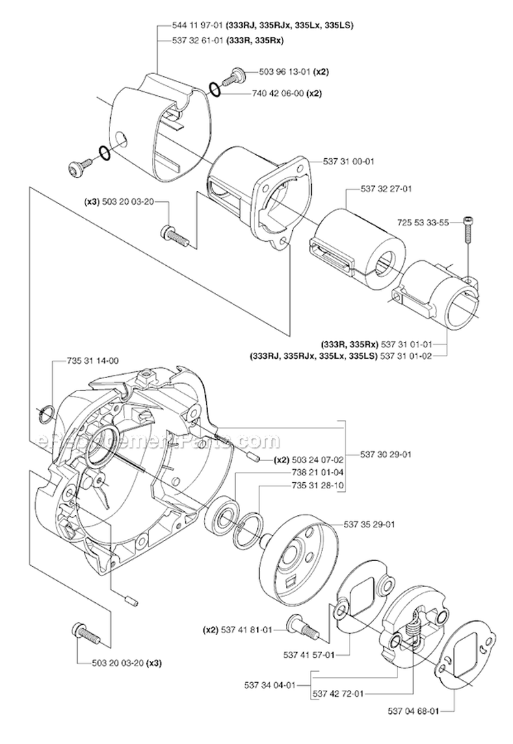 Clutch Diagram and Parts List for 335RJX 2007-01 Husqvarna Brush Cutter