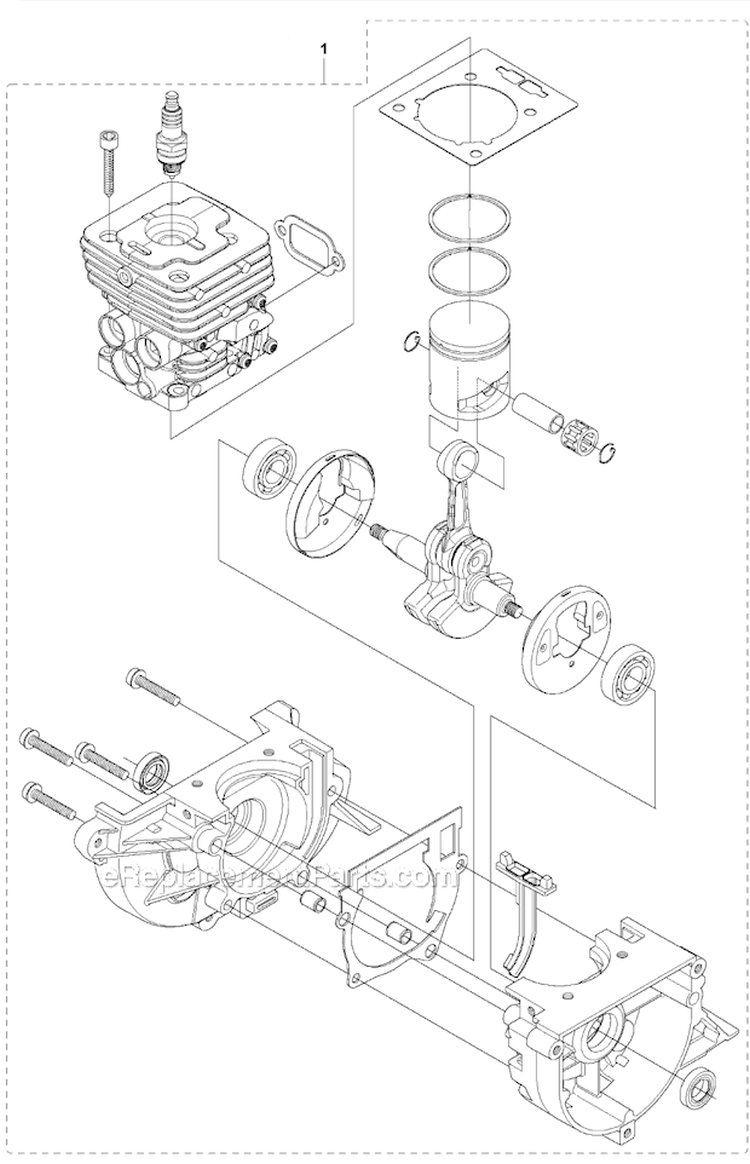 Short Block Diagram and Parts List for 335RJX 2008-10 Husqvarna Brush Cutter