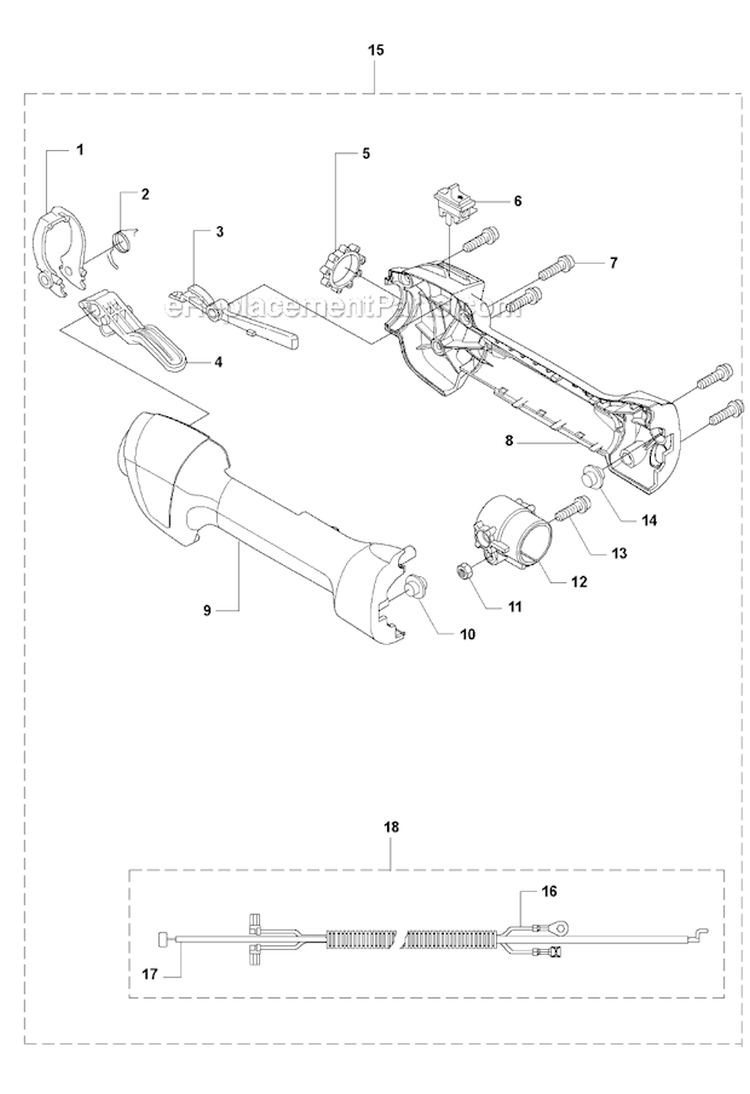Throttle Controls Diagram and Parts List for 335RJX 2008-10 Husqvarna Brush Cutter