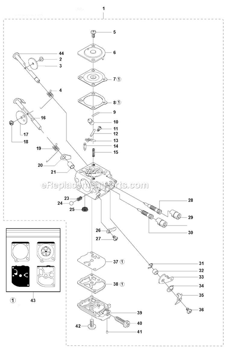 Carburetor Diagram and Parts List for 335RJX 2008-10 Husqvarna Brush Cutter