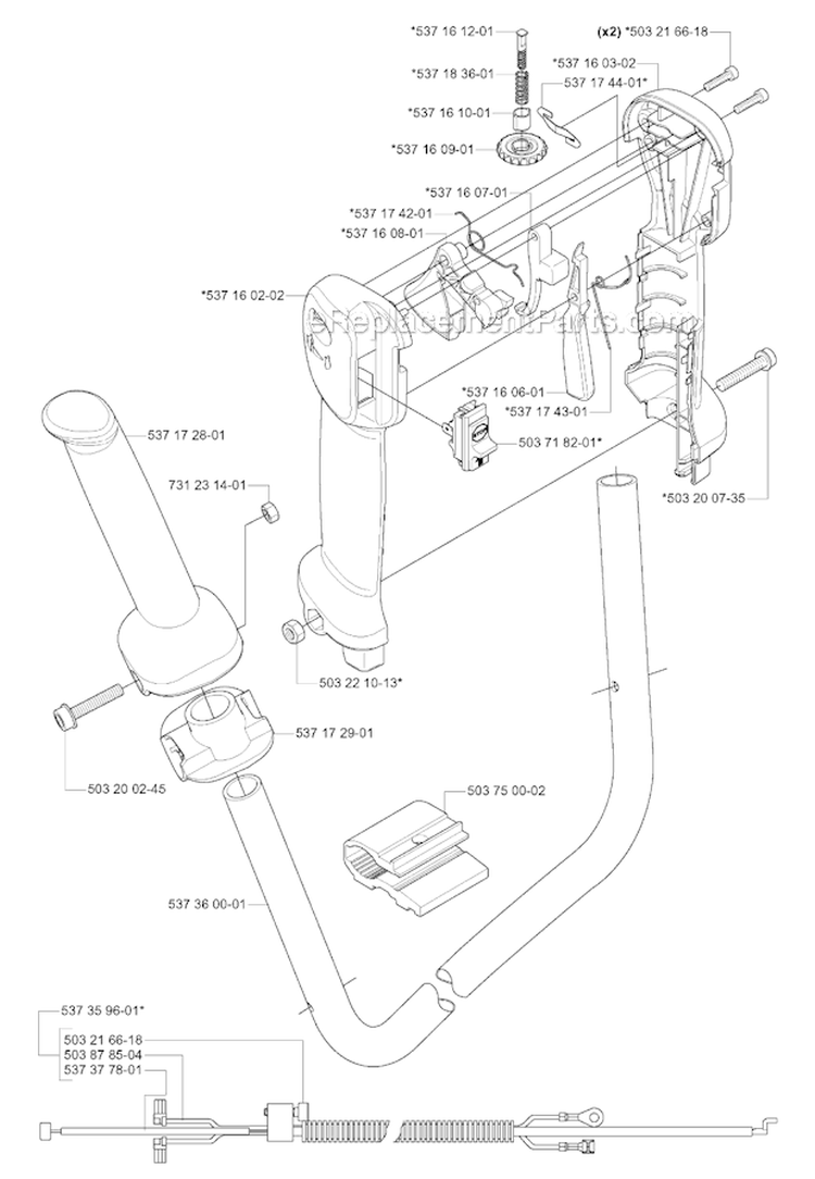 Handle  Controls Diagram and Parts List for 335RX 2005-06 Husqvarna Brush Cutter