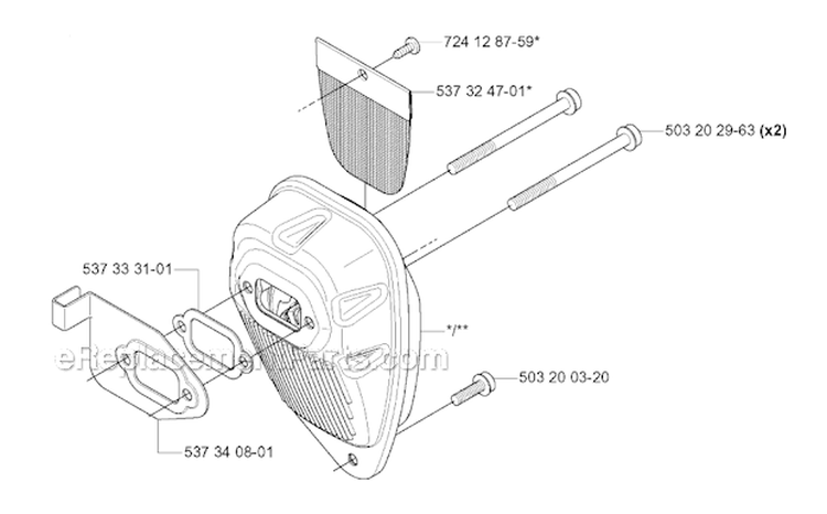 Muffler Diagram and Parts List for 335RX 2005-06 Husqvarna Brush Cutter
