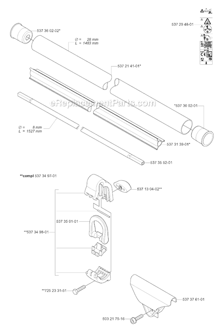 Shaft Diagram and Parts List for 335RX 2005-06 Husqvarna Brush Cutter