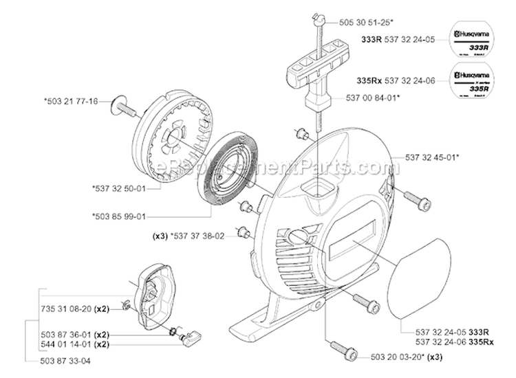 Starter Diagram and Parts List for 335RX 2005-06 Husqvarna Brush Cutter