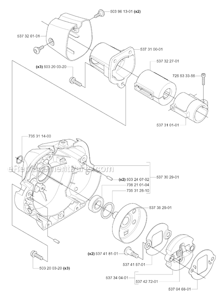 Clutch Diagram and Parts List for 335RX 2005-06 Husqvarna Brush Cutter