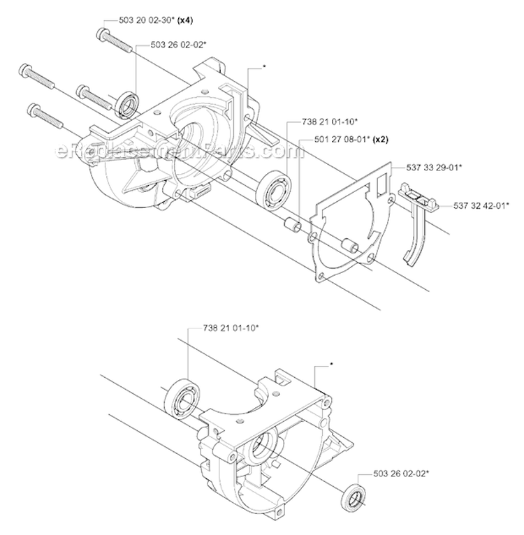 Crankcase Diagram and Parts List for 335RX 2005-06 Husqvarna Brush Cutter