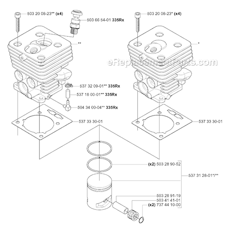 Cylinder Piston Diagram and Parts List for 335RX 2005-06 Husqvarna Brush Cutter