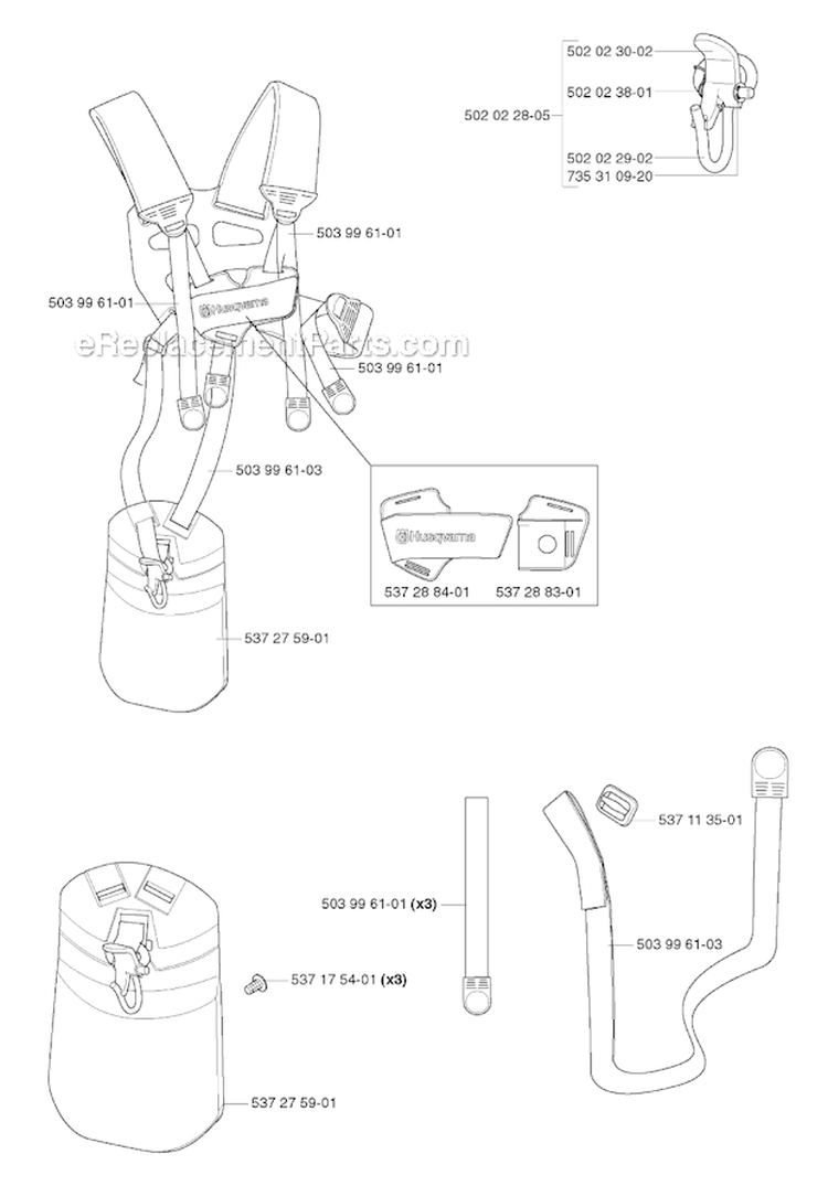 Harness Diagram and Parts List for 335RX 2006-10 Husqvarna Brush Cutter