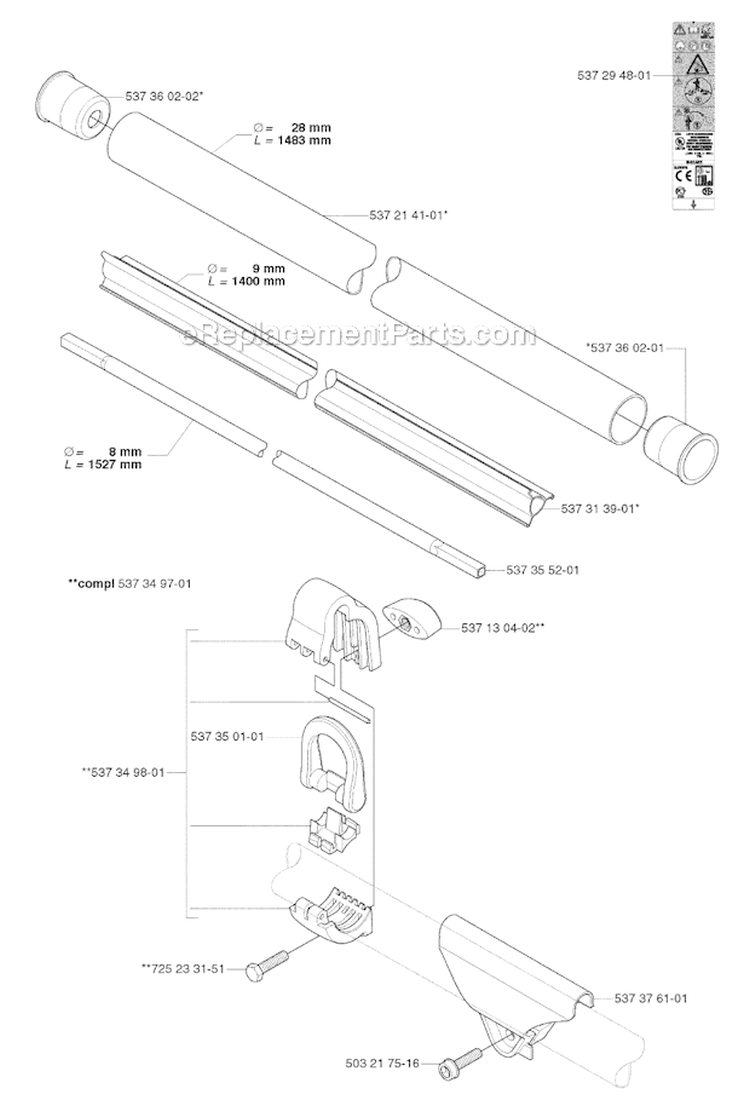 Shaft Diagram and Parts List for 335RX 2006-10 Husqvarna Brush Cutter