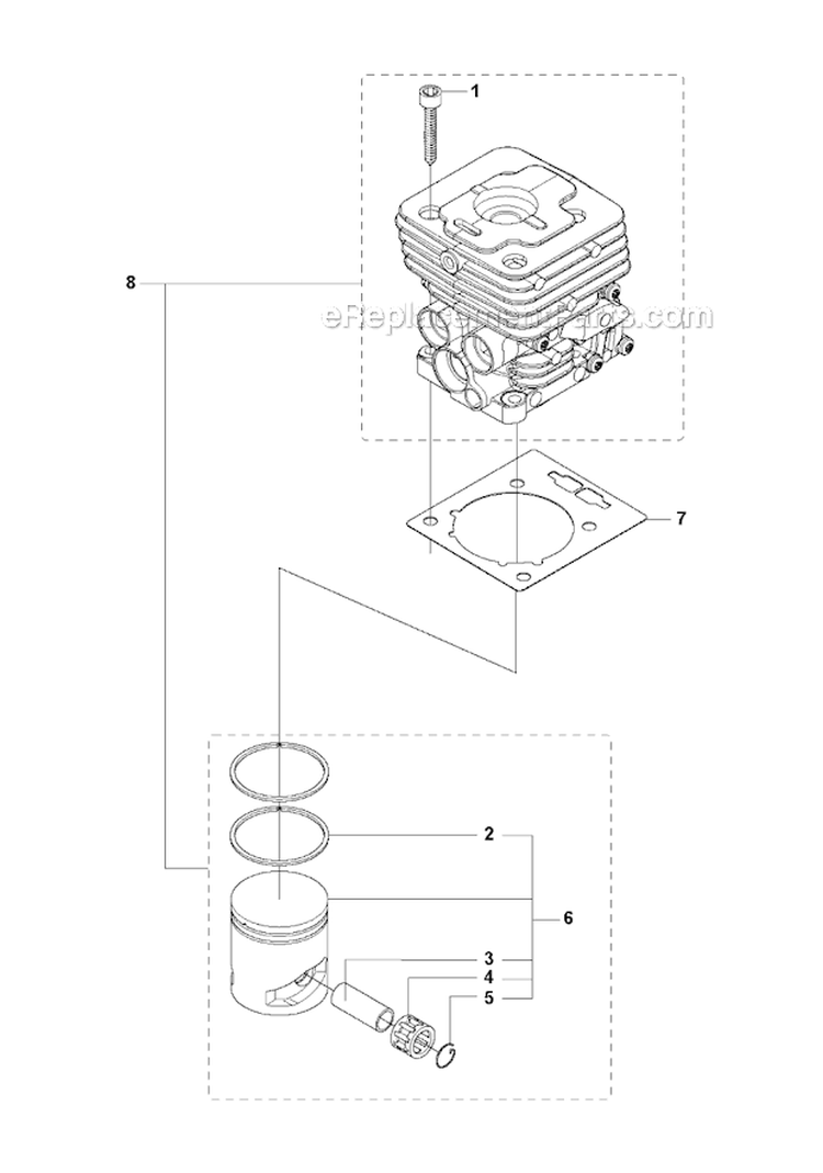 Cylinder Piston Diagram and Parts List for 335RX 2008-10 Husqvarna Brush Cutter