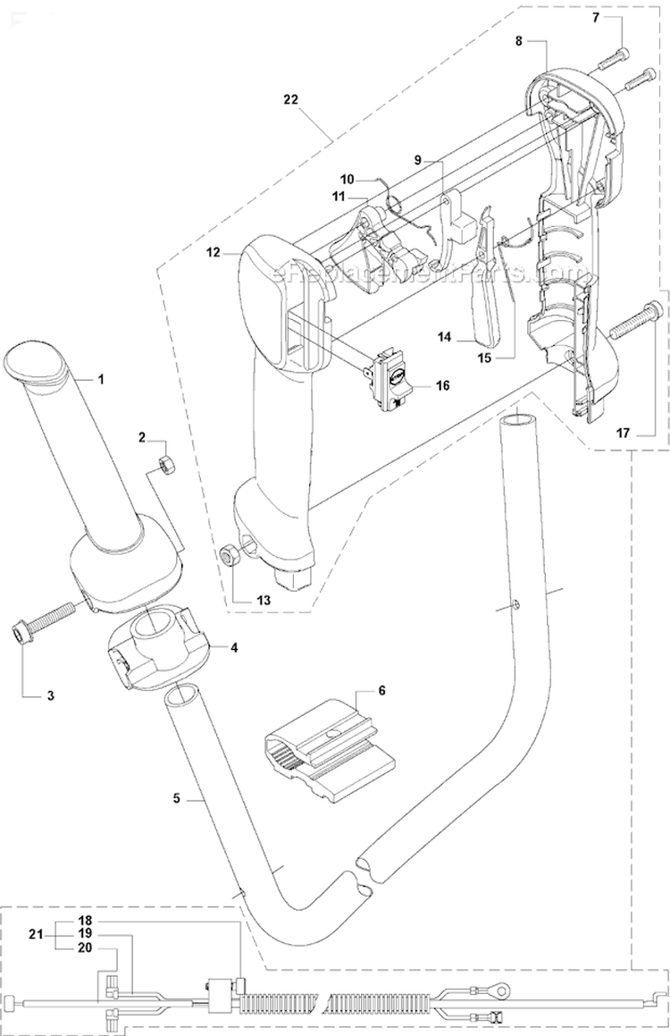 Handle  Controls Diagram and Parts List for 335RX 2008-10 Husqvarna Brush Cutter