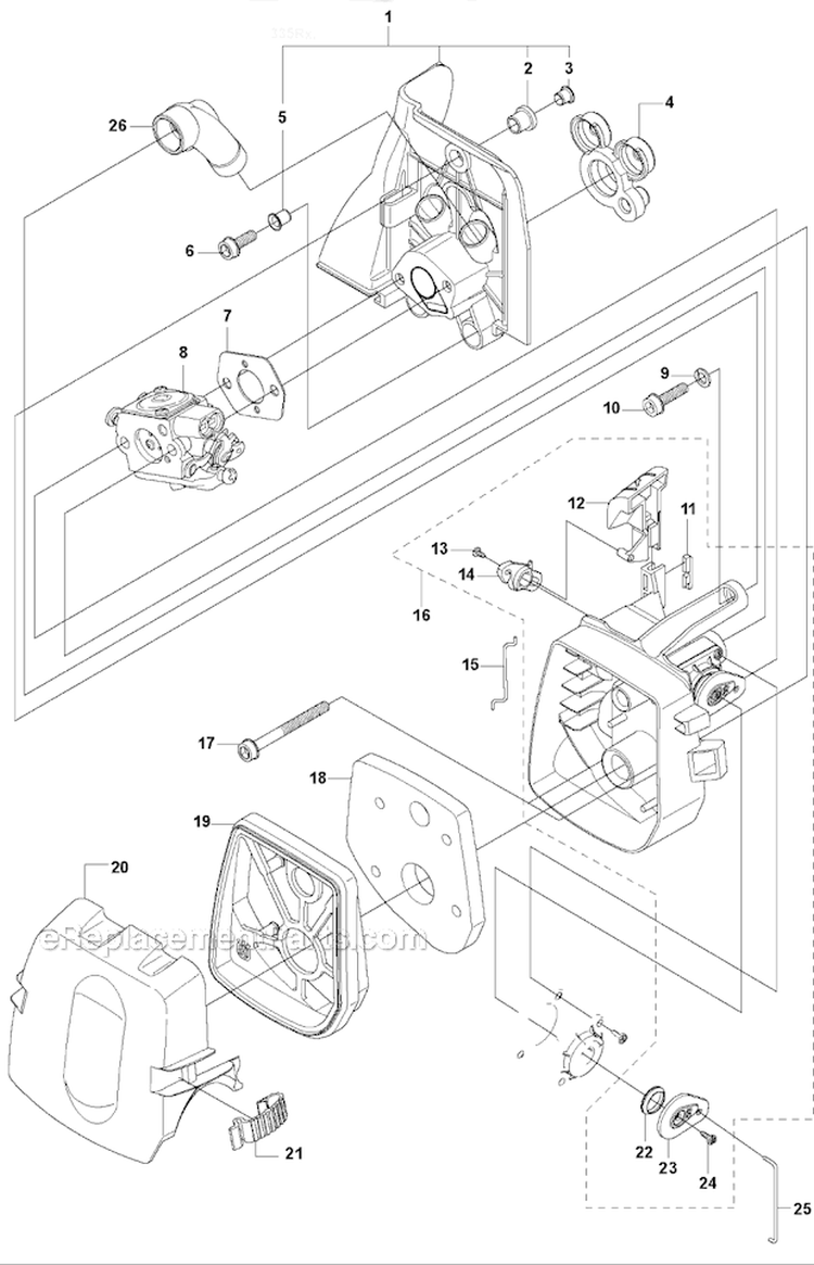 Carburetor  Air Filter Diagram and Parts List for 335RX 2008-10 Husqvarna Brush Cutter